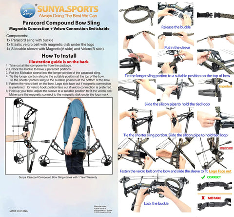 Paracord Compound Bow Sling With V2 Magnetic Connection, adjustable for field archery. Installation and use guide with images.