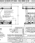 Rock Solid Welded Steel Electric Hydraulic Lift Table Featuring 48 By 48 Inch Platform And 12000 Pound Capacity For Shop Floors. Technical drawing.