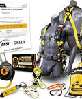 Mini Mamba 6 Ft Self Retracting Lifeline Kit shown with safety harness, ANSI/OSHA compliance and durable polyester webbing.