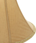 Close-up of beige soft silk bell shade with corded trim of Antique Style Polystone Buffet Table Lamp with Tassel Pull