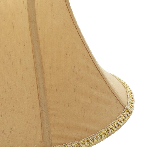 Close-up of beige soft silk bell shade with corded trim of Antique Style Polystone Buffet Table Lamp with Tassel Pull