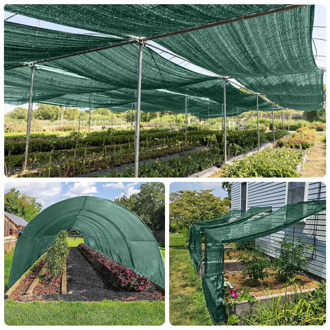 Sun Shade Cloth 6x8 Ft Green HDPE Mesh Breathable Garden Shade Cover For Plants Vegetables Greenhouse Patio Chicken Coop And Dog Kennel That Keeps The Sun At Bay 35 45 Percent Sun Protection Durable Outdoor Use 2 To 3 Years installed over garden.