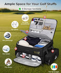 Premium Golf Trunk Organizer For Cars With Insulated Pouch And Dust Proof Layer Multi Compartment Design in black on grass