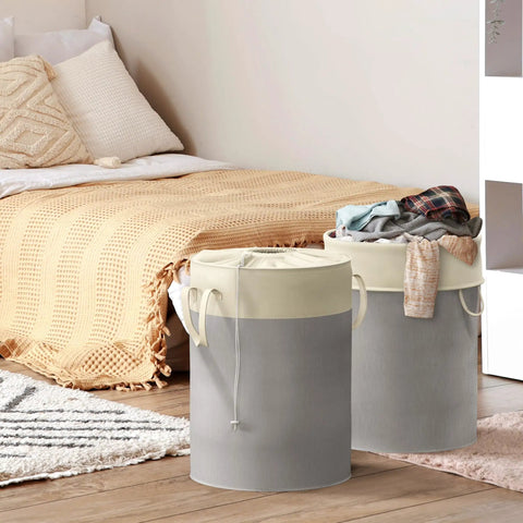 Rectangular 75L Collapsible Laundry Hamper With Drawstring Closure And Handles, Freestanding Gray Cotton Basket, Extra Large Capacity For Laundry Day, Perfect Bedroom Or Closet Organizer