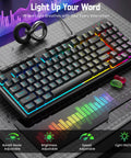 94 Key Wired RGB Gaming Keyboard Delivering Crisp Mechanical Feel And Snappy Anti Ghosting Action Alongside Four Custom Macro Keys And Large Numpad For A Truly Squad Approved Desk Setup with adjustable lighting features.