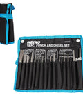 Punch And Chisel Set 16 Piece With Cold Chisels, Tapers, Pin And Center Punches, Chrome Vanadium Steel in roll-up pouch