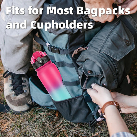 Amp Up Your Daily Grind With This 20 Oz Double Wall Insulated Stainless Steel Water Bottle Including A Flip Straw And Three Swappable Lids Leak Proof Vacuum Tumbler With Sure Grip For Classroom Hops And Weekend Rides fitting in a backpack side pocket.
