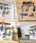 Heavy Duty Garage Wall Shelf And Bike Rack With Adjustable Hooks Wall Mounted Storage Organizer for tools, bikes, gear