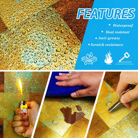Peel And Stick Metal Look Subway Tile Backsplash For Kitchen And Bathroom, demonstrating waterproof and heat resistance