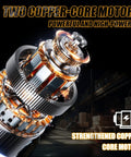 Heavy Duty Electric Skates For Industrial Machine Moving With Dual Straight Aux Wheels, 360° Multi-Ton Cargo Roller Setup For Factory Floors And Shop Work close-up of two copper-core motors showcasing power and efficiency
