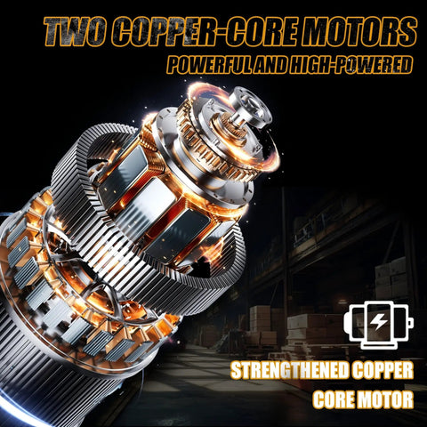 Heavy Duty Electric Skates For Industrial Machine Moving With Dual Straight Aux Wheels, 360° Multi-Ton Cargo Roller Setup For Factory Floors And Shop Work close-up of two copper-core motors showcasing power and efficiency