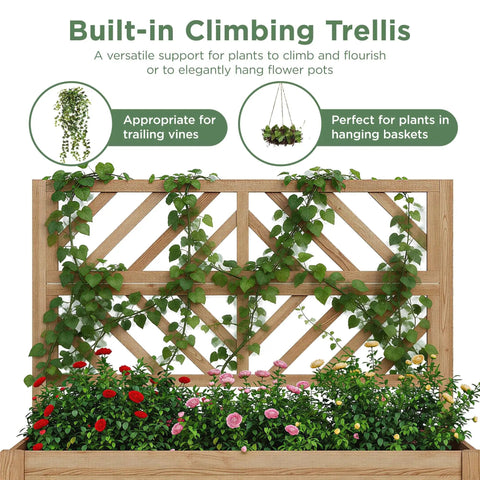 Wooden Elevated Garden Bed With Trellis On Sturdy Legs Free Standing Planter Box With Storage Shelf 47 By 24 By 55 Inches