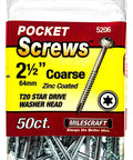Wood Pocket Hole Screws Size 7 Two And A Half Inch Washer Head Coarse Thread Torx Self Tapping Zinc Coated 50 Count