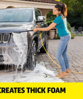 All In One Vehicle Wash And Wax Soap For Pressure Washers Heavy Duty Clean And Shine Universal Fit creating thick foam on SUV