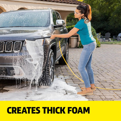 All In One Vehicle Wash And Wax Soap For Pressure Washers Heavy Duty Clean And Shine Universal Fit creating thick foam on SUV