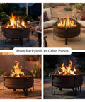 Cauldron Wood Burning Outdoor Fire Pit For Patio And Backyard Hangouts Round Steel Fire Bowl With flames and accessories