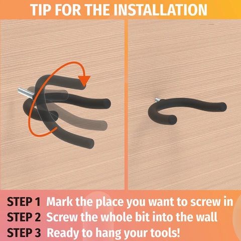 Installation steps for 16 Pack U Hooks Value Pack Heavy Duty Wall Hangers For Tools Mops And Brooms.