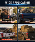 Rock Solid Ford Boxlink Tie Down Anchors 4 Pack Heavy Duty Truck Bed Mounting Cleats securing cargo for house-moving and farm usage.