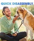 Man sitting with dog using Beefy Heavy Duty Carabiner Clip Set Of 6 1100Lb D Shaped Steel Clips For Hammocks Hiking Keychains Outdoor Gear Dog Leash Gym And Key Ring Use