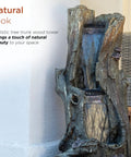 Outdoor Rainforest Waterfall Tree Trunk Floor Fountain With Led Lights, Tiered Garden Decor, 41 Inch Tall Brown, Plug In Water Feature for patio