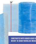 Heavy-Duty 24 Inch By 300 Foot Fiberglass Paint Arrestor Filter Roll detail showing 24-inch width and blue fiberglass construction