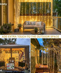 300 LED Curtain Lights With Remote Control for Indoor Outdoor Use Warm White Fairy String Lights on balcony, tent, tree