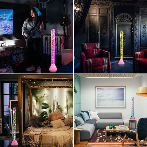 Bubble Floor Lamp With 7 Color Changing LED Mood Lights For Sensory Rooms in various home settings