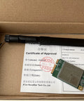 EG25-G Mini PCIe LTE 4G Module next to antenna and approval certificate in cardboard box
