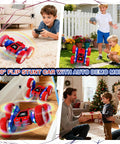 Children playing with Remote Control Spider Car 4WD With 360 Degree Flips Double Sided Drift Monster Truck Style LED Lights indoors and outdoors.