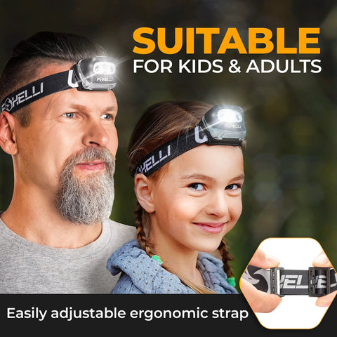 Two people wearing Ultra Bright LED Headlamp For Outdoor Adventures With White And Red Light Modes Do It All Tilt Adjustable Headband