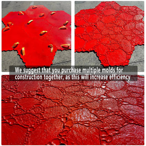 Wood Grain Concrete Stamp Kit For Real Stone Texture Game Changer For Walkways Patios And Garden Paths With Stamp Mat And Edge Mold Concrete Texture Tools For Quick Natural Stone Look showing red textured stone pattern molds.