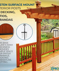 Exterior 4x4 Post Anchor For Decks Patios And Verandas With Hidden Fastener Design And No Fuss Easy Install Surface Mount For Secure Outdoor Posts Zipbolt 17800 XT Exterior Newel Post Anchor, shown installed on a wooden deck.