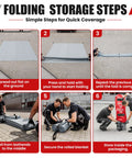 Folding steps for Heavy Duty Silicone Coated Fiberglass Vehicle Fire Blanket for auto protection and storage.