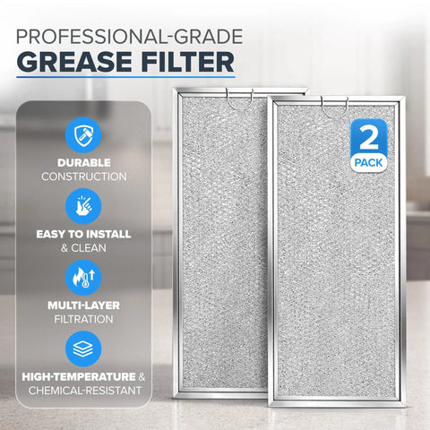 2 Pack Microwave Grease Filter Replacement, Aluminum Hood Filter Fits Most Microwaves 13 By 6 Inches, showing product features
