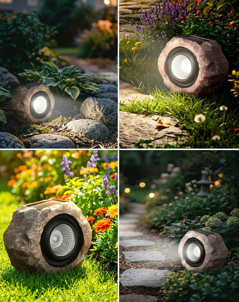 Two Pack Solar Rock Lights Outdoor Adjustable Angle Waterproof LED Garden Pathway Lights Auto On Off Landscape Lighting