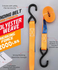 Built Tough As Nails Heavy Duty Ratchet Straps Packing 2000 Lb Break Strength Sized At One Inch By Thirteen Feet With S Hooks For Truck Trailer Motorcycle And Flatbed Cargos Keep Your Haul Locked Down Tight Without Slipping While Hitting The Open Road, featuring orange polyester strap and hooks.