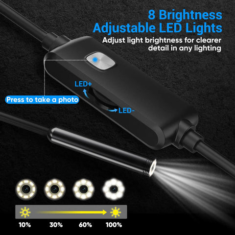 1920P HD Borescope With 8 Adjustable LEDs Semi Rigid Endoscope for Tight Spaces and Deep Inspection of Pipes Engines and Walls