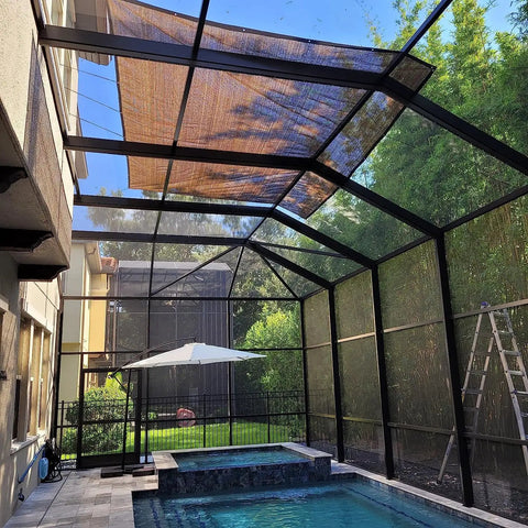 Mocha 90 Percent Outdoor Sun Shade For Patio 6 X 8 Ft Pergola Canopy With Grommets over a pool area
