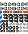 118-piece Wheels And Axles Set For City Cars And Trucks building block kit showing various wheels, rims, axles, and connectors