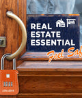 Heavy Duty Outdoor Key Lock Box With Code Holds Five Keys for Real Estate Pros, mounted on wood door by real estate sign.