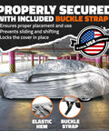 Large Sedan Car Cover 200x75x60 Inches All Weather 190T Polyester With Buckle Strap covering car in parking garage