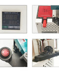 Pro Grade Woodworking Edge Bander Banding Machine With Adjustable Temperature And Speed, control panel, and components close-up.