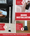 Heavy Duty Door Security Bar 3 Set Adjustable Length Portable Jammer For Hinged And Sliding Doors And Windows 28 To 45 Inches White On The Go Safety Easy Install showcasing installation under door handle