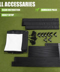Indoor Golf Simulator Enclosure For Home Practice And Training Complete At Home Golf Setup Kit accessories laid out