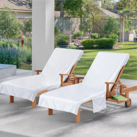 Oversized Lounge Chair Towel Cover Pack Of 2 With Pockets For Pool Beach Garden And Patio Chaise Lounge Covers 85 X 30 Inches White Terry Cloth