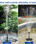 5.5W Solar Fountain Kit For Bird Bath And Small Pond With 3000mAh Battery Backup showing water flow in bird bath and pond