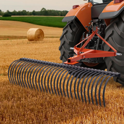 3 Point Tow Behind Rake With 60 Inch Width And 32 Steel Tines, Adjustable Angle Lawn Dethatcher And Landscape Rake For Field And Yard Cleanup