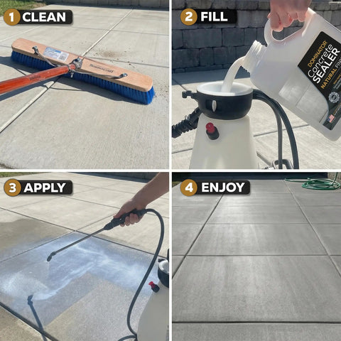 Steps to apply Heavy Duty Penetrating Concrete Sealer For Driveway One Gallon Water Based Paver Protectant outdoors.