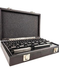 81 Piece Gauge Block Set In Inch Sizes Crafted From Hardened Alloy Tool Steel built tough in a sturdy case, showing precision blocks.