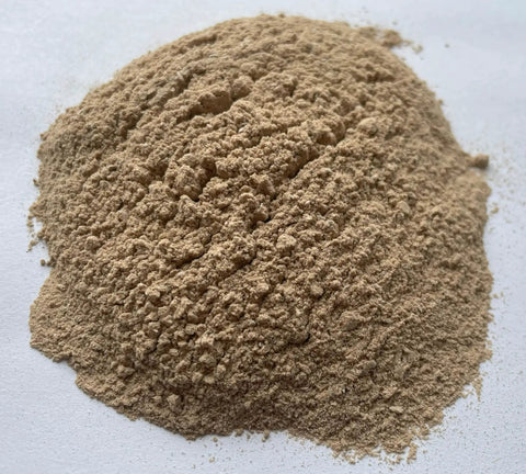 Pile of all natural psyllium husk powder binder for decomposed granite and soil stabilization, covers up to 1 yard per 15 lb bag.